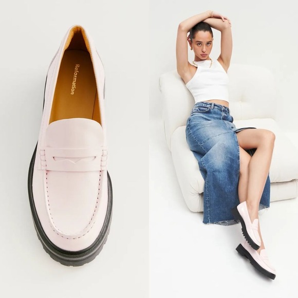 Reformation Shoes - Reformation Agathea Chunky Loafer Morning Dew Patent 7 Rare